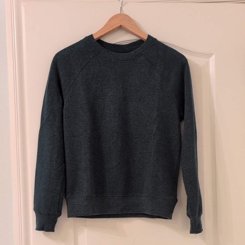 Women's S - Prana Green Crewneck Sweatshirt with Ribbed Cuffs